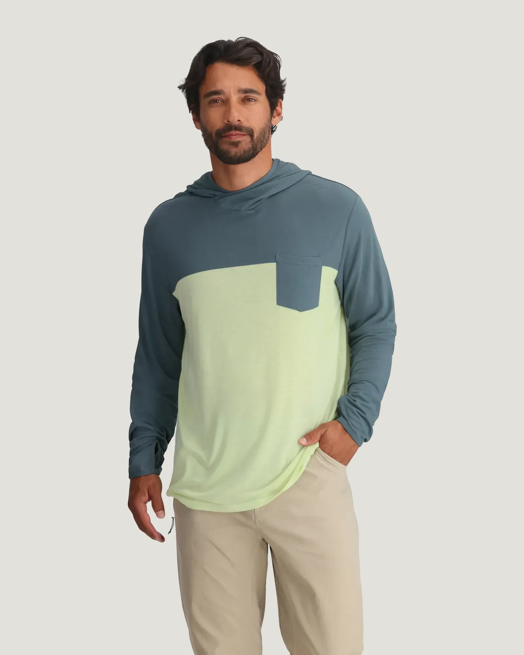 Men's Bamboo Hybrid Hoodie - Stormy Sea / Lime