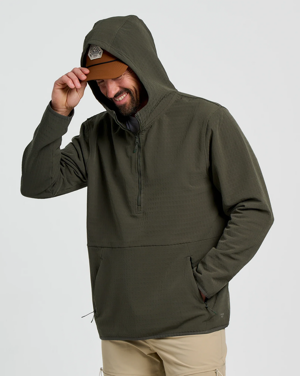 Men's Gridback Fleece Anorak Hoodie - Dark Forest
