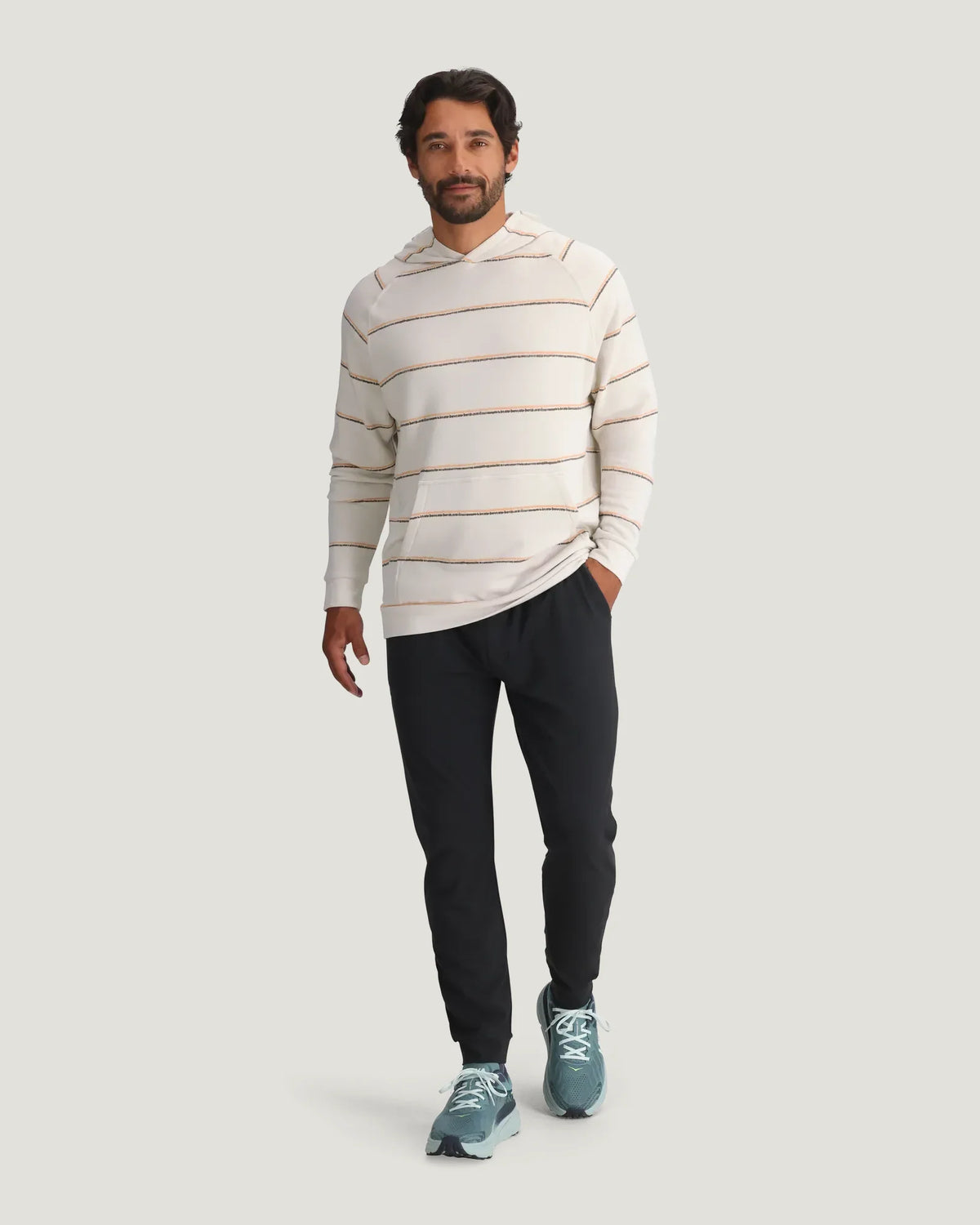 Men's Bamboo Lightweight Fleece Hoodie - Dash Double Stripe Birch